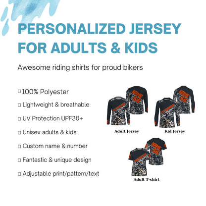 MX jersey custom name&number kid&adult blue camo UPF30+ extreme Motocross shirt off-road motorcycle PDT144