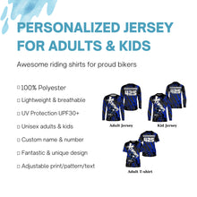 Load image into Gallery viewer, Dirt bike jersey UPF30+ custom number blue kids adult Motocross riding off-road shirt motorcycle PDT230