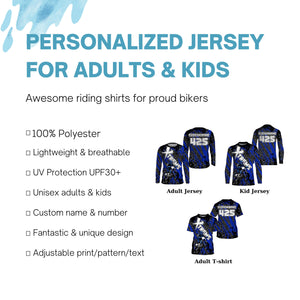 Dirt bike jersey UPF30+ custom number blue kids adult Motocross riding off-road shirt motorcycle PDT230