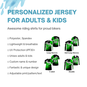 Ride Like A Girl Motocross Jersey Personalized UPF30+ Green Dirt Bike Riding Shirt Women Girls NMS737