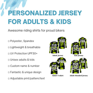 MX adult&kid personalized jersey green shirt UPF30+ motocross dirt bike racing motorcycle PDT43