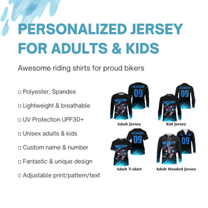 UPF30+ custom adult&kid blue dirt bike jersey freestyle Motocross for life biker MX motorcycle PDT53