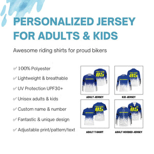 Custom motocross jersey blue dirt bike UPF30+ kids men women racing enduro motorcycle off-road NMS1031