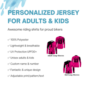 Girls Women Personalized Motocross Jersey UPF30+ Pink MX Racing Shirt Dirt Bike Off-road NMS1188
