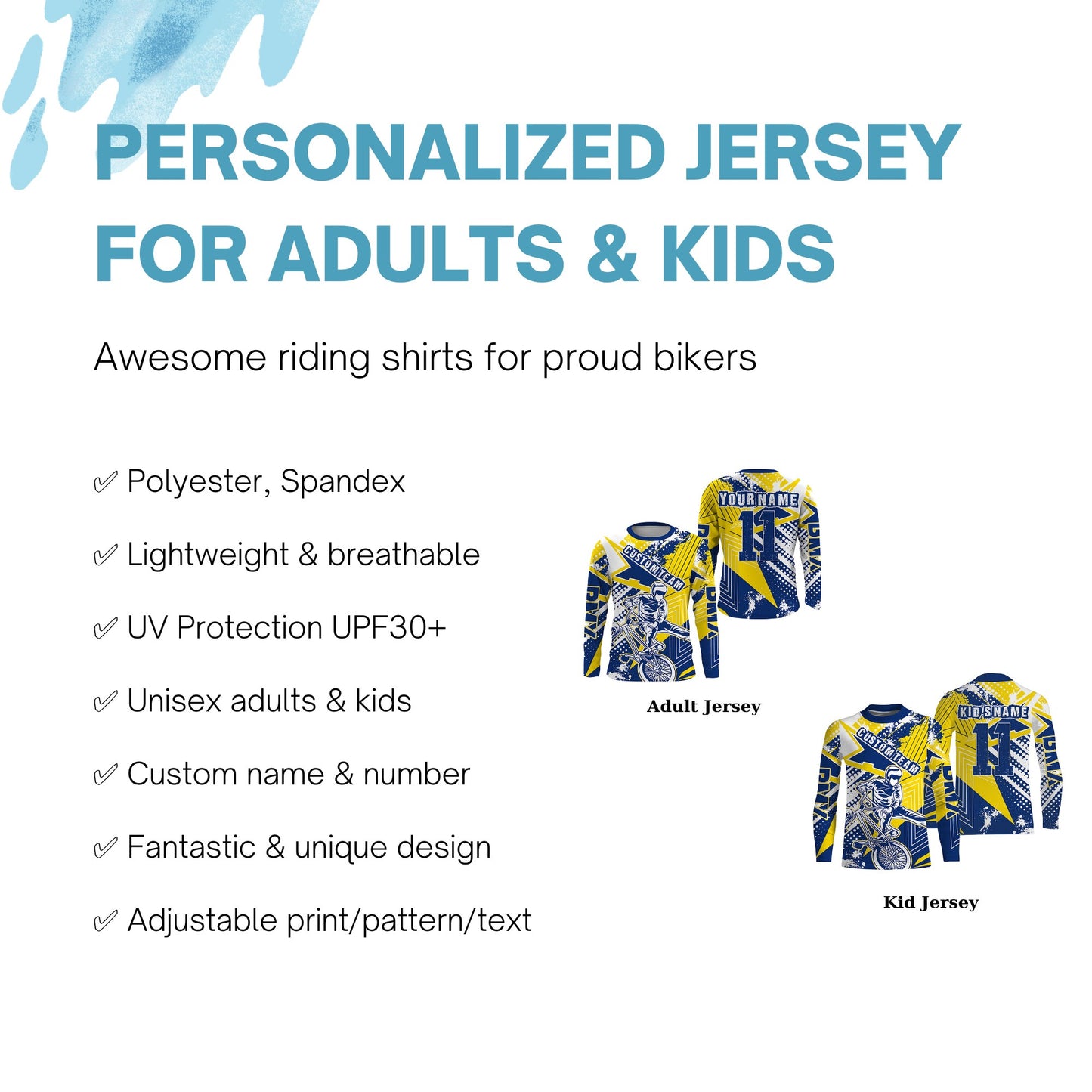 Yellow BMX racing jersey Adult Kid UPF30+ freestyle riding shirt Extreme Cycling gear| SLC71