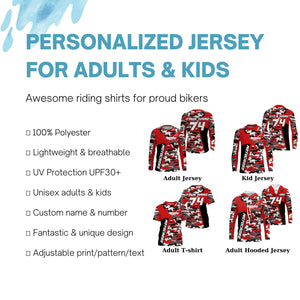 Custom kid men women dirt bike racing jersey MX UV protective red camouflage extreme motorcycle PDT85