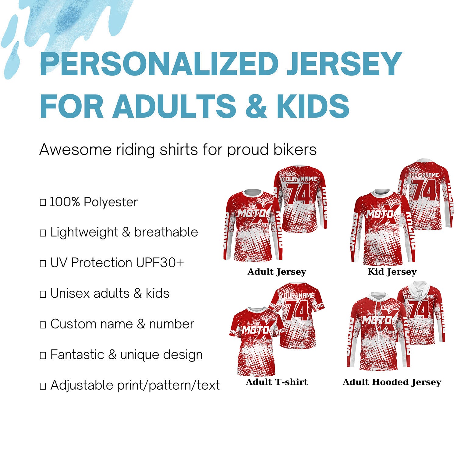 Custom Motocross Jersey UV Red Dirt Bike Off-Road Shirt Kid&Adult Long –  ChipteeAmz
