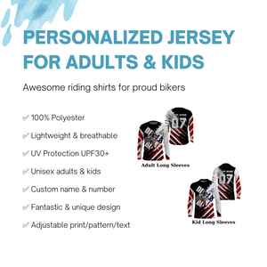 American Flag Personalized Dirt Bike Jersey UPF30+ Kid&Adult Motocross Racing Off-road Shirt NMS1154