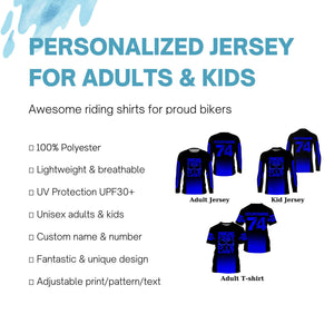 Custom Dirt Bike jersey kid&adult UPF30+ Ride Fast Die Last blue motocross racing shirt motorcycle PDT416