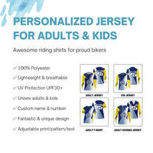 Load image into Gallery viewer, MX personalized dirt bike racing jersey yellow blue shirt men women kid UPF30+ off-road motorcycle PDT89