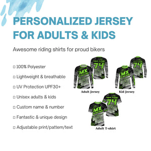 Youth Men Women Personalized Green Motocross Jersey Dirt Bike Off-Road Shirt UPF30+ Motorcycle PDT378