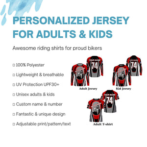Personalized red Motocross off-road jersey kid adult UPF30+ Biker extreme MX long sleeves shirt PDT250