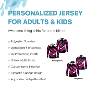 MotoGirl Custom Motocross Jersey UPF30+ Adult&Kid Pink Dirt Bike Racing Off-Road MX Motorcycle| NMS848