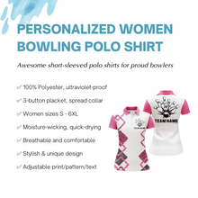 Load image into Gallery viewer, Personalized Women Polo Bowling Shirt Pink Leopard Girl Short Sleeve Team Female Bowlers Jersey NBP07