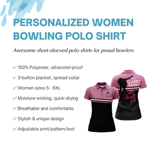 Personalized Women Polo Bowling Shirt, Funny Assy Bowling Girl Pink Bowlers Jersey NBP33