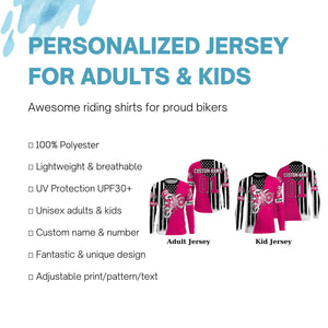 Girls Women Pink Dirt Bike Racing Jersey UPF30+ Personalized Patriotic Motocross American Riding NMS1177