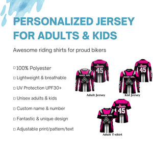 Extreme pink Motocross jersey girl UPF30+ motorcycle off-road kid adult custom MX long sleeves PDT257