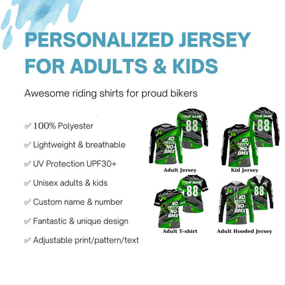 Green BMX racing jersey UPF30+ adult kid BMX shirt Lightweight cycling bicycle motocross gear| SLC111