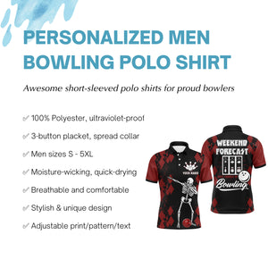 Funny Men Polo Bowling Shirt, Weekend Forecast Personalized Skull Bowlers Jersey NBP85