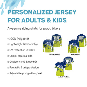 MX off-road jersey blue youth men women UPF30+ custom number&name Motocross racing shirt motorcycle PDT183