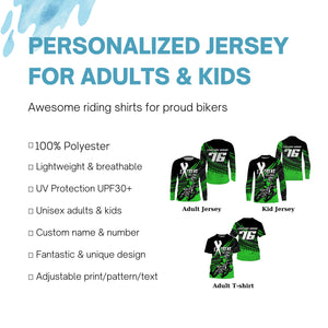 Personalized extreme MX racing jersey kid men women green Motocross shirt UPF30+ motorcycle biker  PDT309