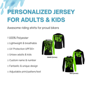 Kid&Adult Green Motocross Jersey Personalized UPF30+ No Guts No Glory MX Racing Dirt Bike Jersey NMS1204