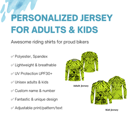 Custom Green BMX racing jersey UPF30+ Adult kid biking shirt Extreme cycling bicycle racewear| SLC55