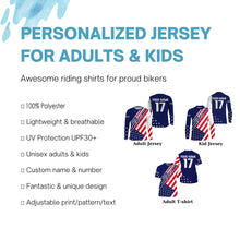 Load image into Gallery viewer, Motocross custom number name dirt bike jersey UV American flag youth men off-road Patriotic shirt PDT170