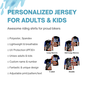 Personalized Dirt Bike Racing Jersey UPF30+ Patriotic Motocross American Off-Road Adult&Kid Jersey| NMS727