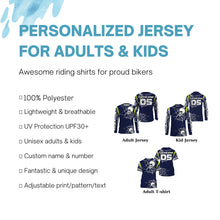Load image into Gallery viewer, Personalized Motocross racing jersey UPF30+ skull extreme men women kids blue dirt bike outfit PDT196