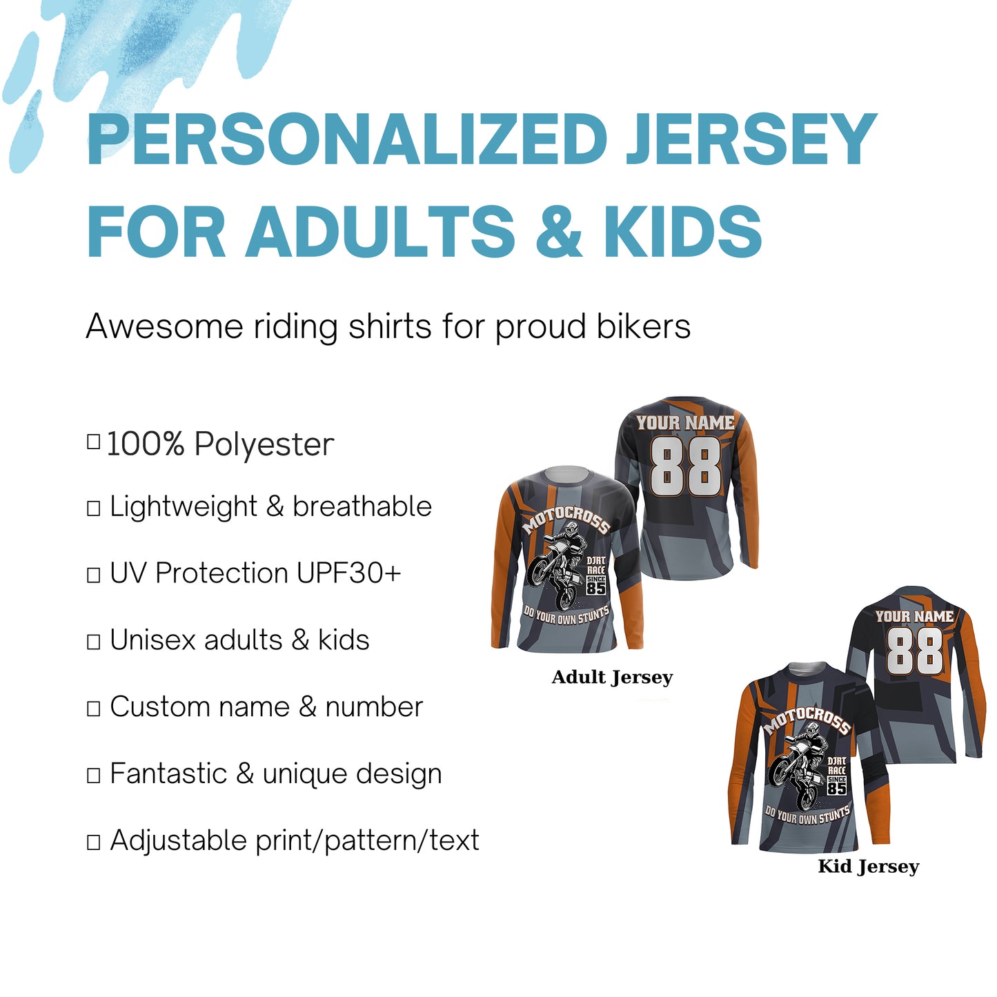 Do Your Own Stunts Personalized Motocross jersey UPF30+ kid adult dirt bike long sleeves NMS1096