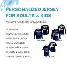 Load image into Gallery viewer, Custom dirt bike jersey men women kid UPF30+ blue Motocross racing shirt Never Stop motorcycle PDT389