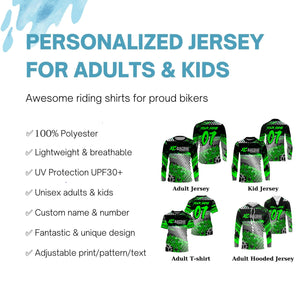 Cross-country XC mountain bike jersey UPF30+ Green kid adult MTB shirt youth boys cycling gear| SLC106