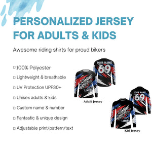 Personalized Motocross Jersey UPF30+ 2 Wheels 1 Engine No Limits Dirt Bike MX Racing NMS1165