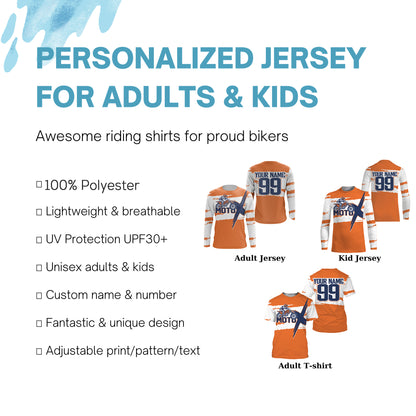 Custom name number dirt bike racing jersey orange kids men Motocross off-road UPF30+ MotoX shirt PDT126