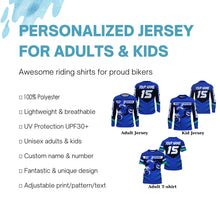 Load image into Gallery viewer, Blue MX youth men women jersey personalized Motocross off-road UPF30+ dirt bike shirt racing PDT333