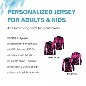Girls Women UV Motocross Jersey Personalized MX Racing Pink Dirt Bike Off-road Long Sleeves NMS1224