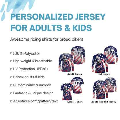 Motocross American flag custom MX jersey UPF30+ men women kid off-road racing dirt bike motorcycle PDT88