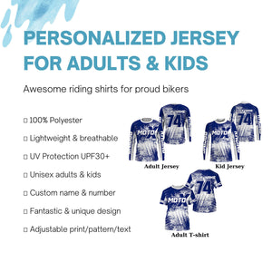 Custom dirt bike kid adult jersey UPF30+ blue Motocross shirt extreme racing racewear motorcycle PDT387