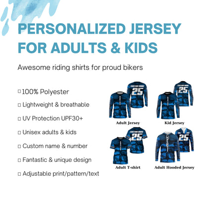 Custom motocross jersey blue muscle UPF30+ kid men women MX racing dirt bike off-road motorcycle NMS991