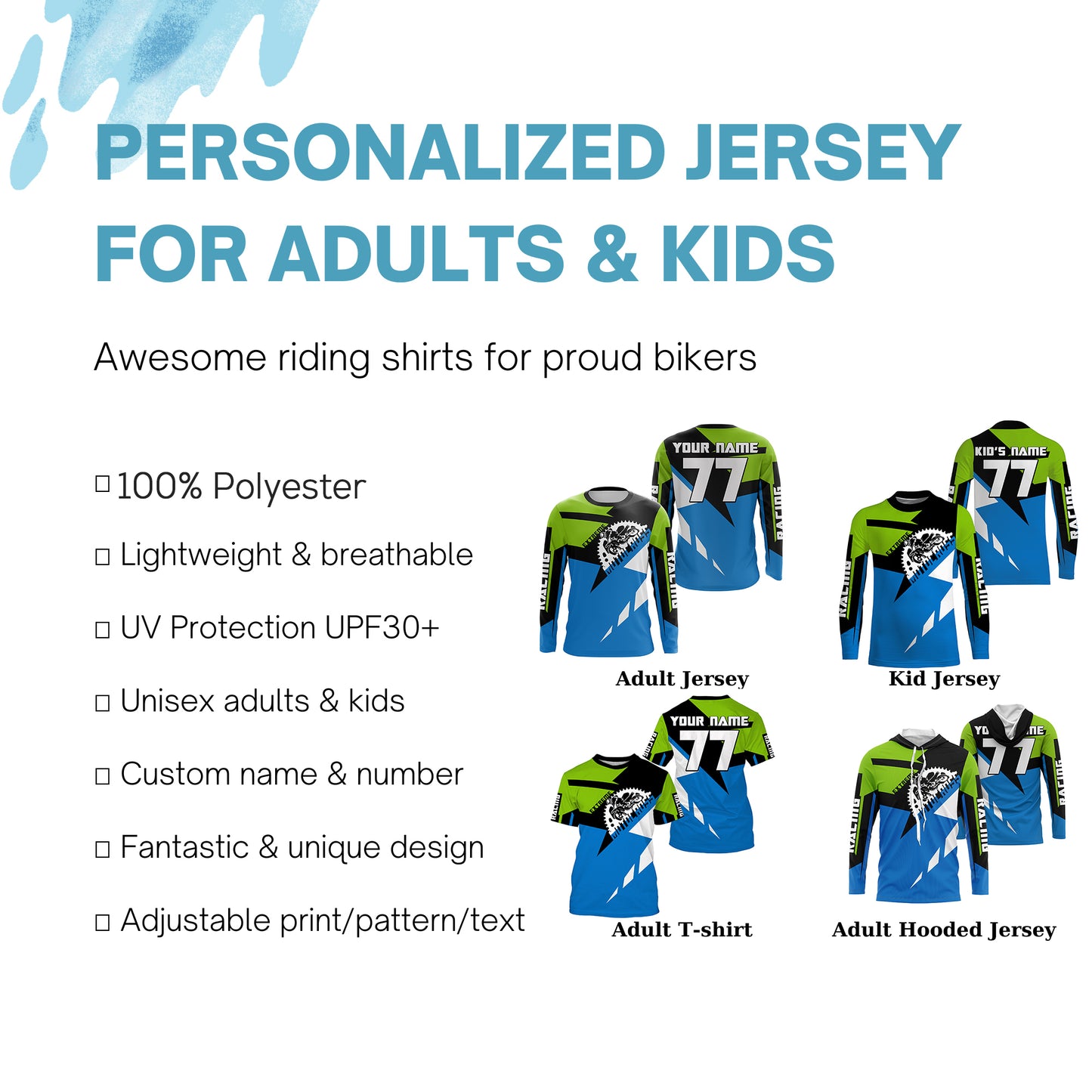 Extreme Motocross jersey custom number men women kids dirt bike racing off-road motorcycle riders NMS1006