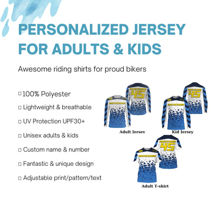 Custom number&name dirt bike racing jersey UPF30+ Motocross blue xtreme offroad shirt motorcycle PDT120