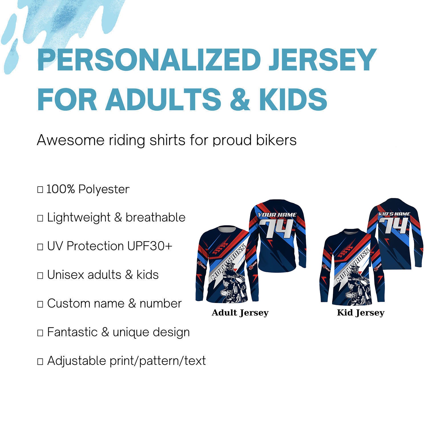 Personalized Motocross Jersey Green UPF30+ Men Kid Dirt Bike Shirt Extreme  MX Off-Road Jersey Motorcycle Long Sleeves XM118 (Adult Jersey)