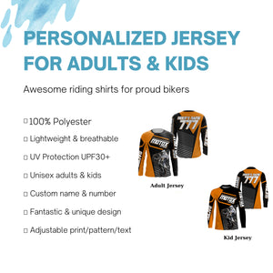 Personalized MotoX Jersey UPF30+ Orange Dirt Bike Racing Motocross Off-Road Motorcycle Shirt NMS1220