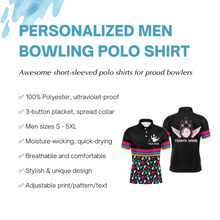 Load image into Gallery viewer, Personalized Men Polo Bowling Shirt Colorful Balls and Pins Champion Short Sleeves Men Bowlers NBP11