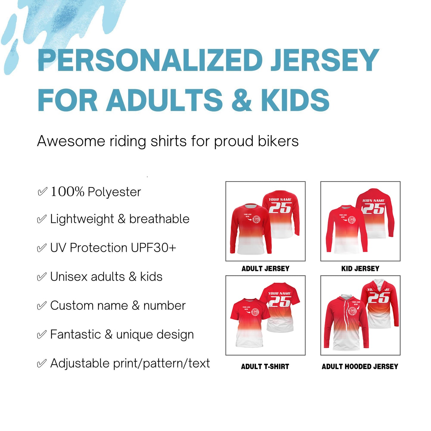 Custom logo motorcycle racing jersey UPF30+ adult kid orange motocross off-Road dirtbike riders NMS1018