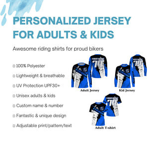 Youth&adult jersey for Motocross blue UV custom number name dirt bike off-road extreme long sleeves PDT181