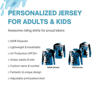 Personalized Motocross jersey blue UPF30+ adult kid racing long sleeves dirt bike motorcycle shirt NMS1075