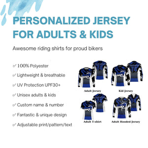 Blue BMX racing jersey Personalized UPF30+ adult kid riding BMX shirt extreme sports cycling gear| SLC102