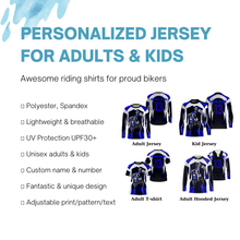 Load image into Gallery viewer, Personalized MotoX jersey UPF30+ blue dirt bike racing motorcycle off-road riders long sleeves| NMS914